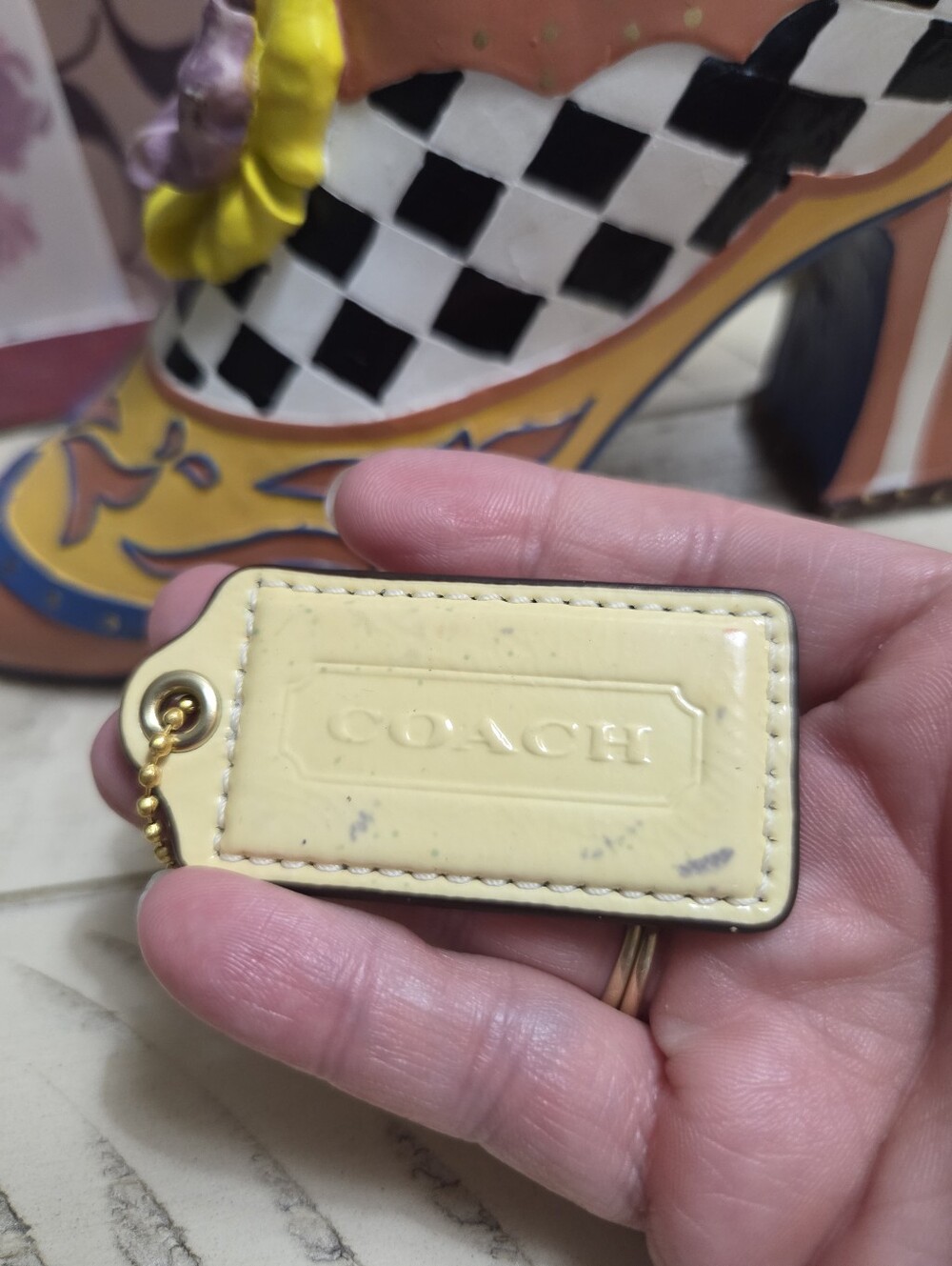 Coach Pale Yellow Patent Leather HangTag, EUC